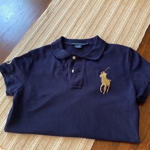 Ralph Lauren Inspired Navy Polo Shirt with Gold Logo